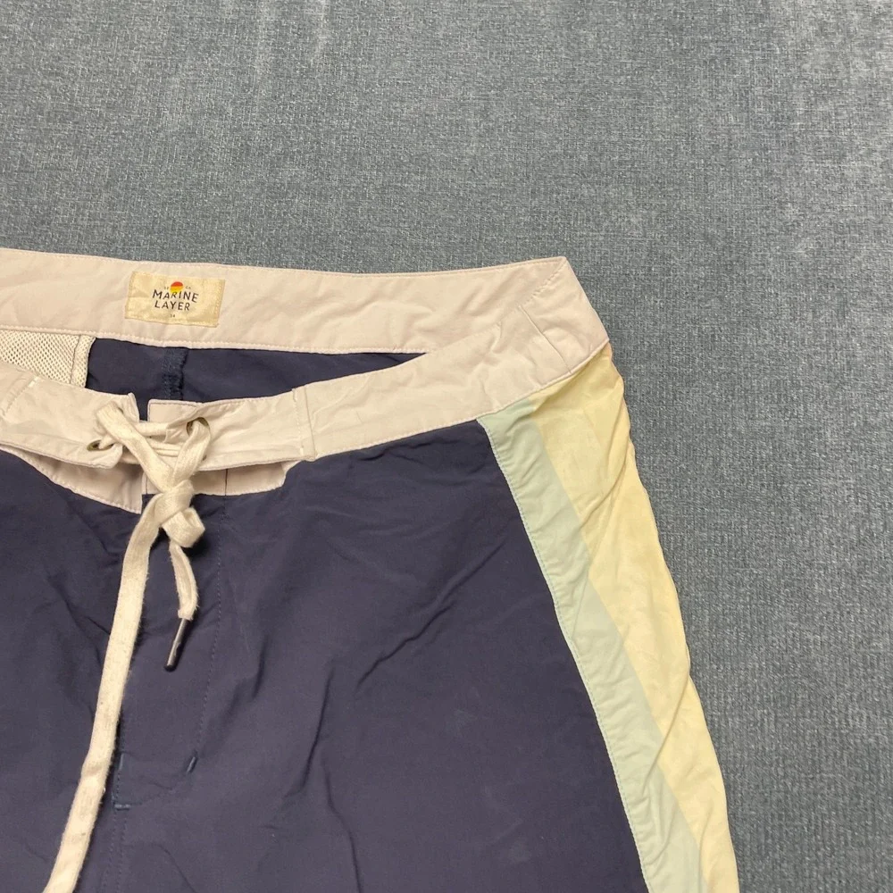 Marine Layer Board Shorts Mens 34 Navy Blue Drawstring Waist Flat Front Summer